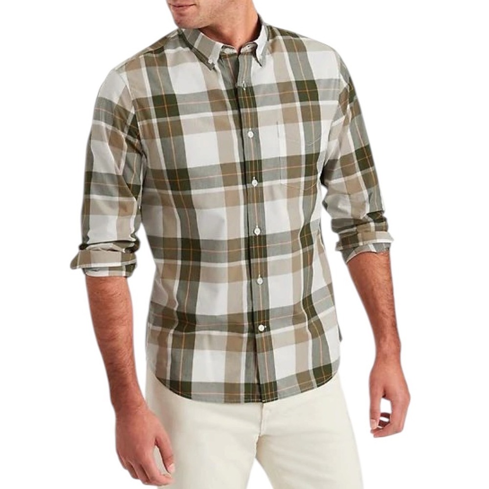Banana Republic Mens Slim Fit Plaid Button Down Shirt Olive Green M 100% Cotton